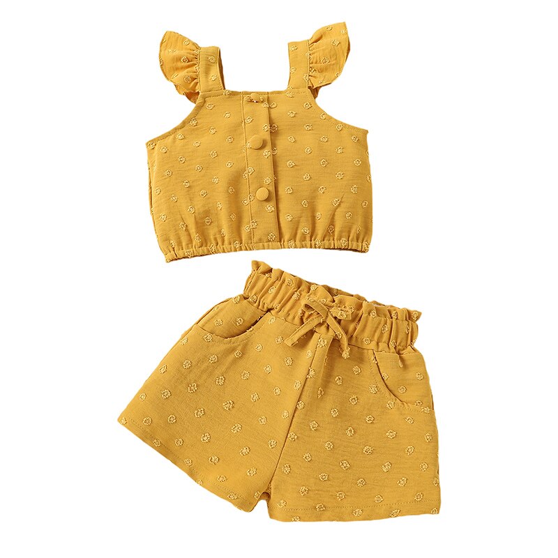 Baby Girls Ruffle Sleeveless Button Vest Top and Shorts Set