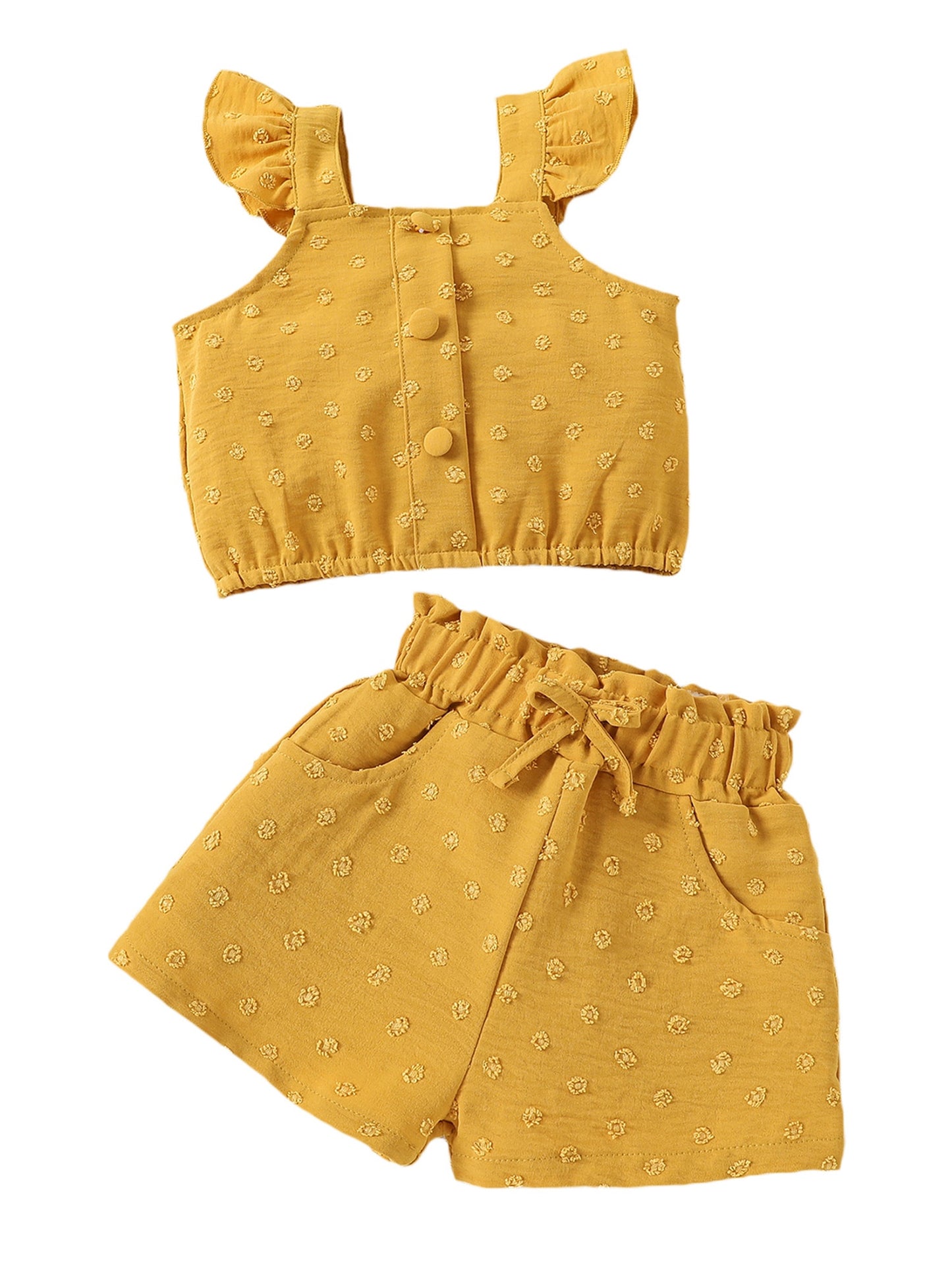 Baby Girls Ruffle Sleeveless Button Vest Top and Shorts Set