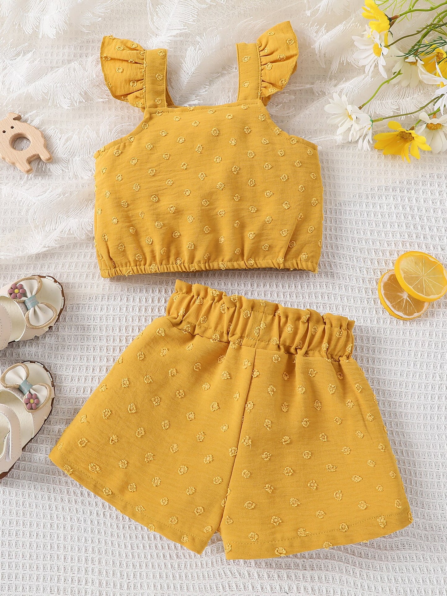Baby Girls Ruffle Sleeveless Button Vest Top and Shorts Set