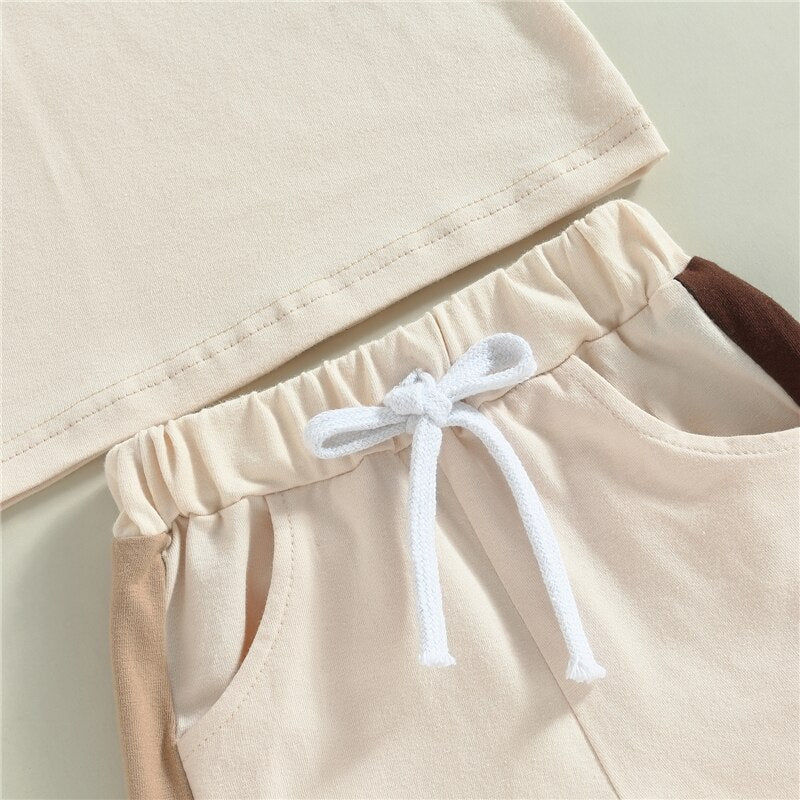 Children's Contrast Colour Short Sleeve T-Shirts and Shorts Set