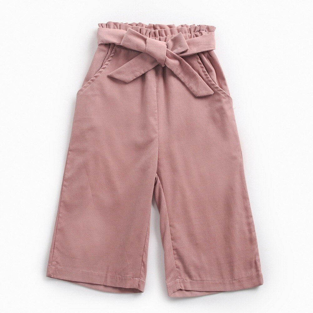 Girls Corduroy Bow Belt Trousers