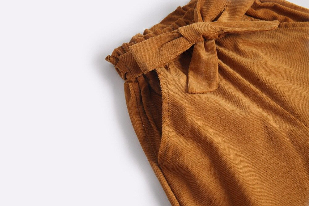 Girls Corduroy Bow Belt Trousers