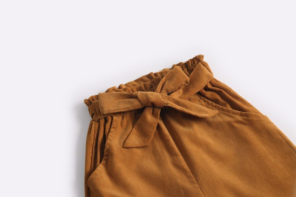 Girls Corduroy Bow Belt Trousers
