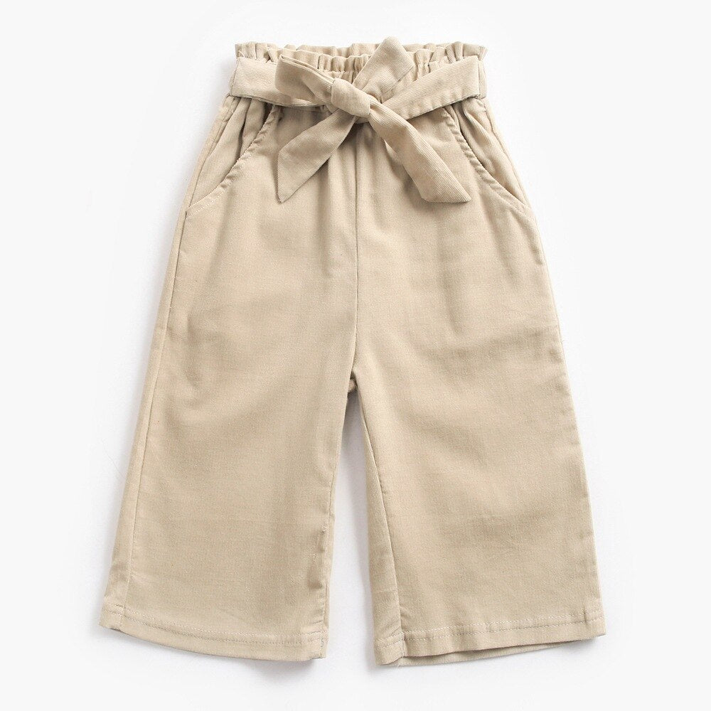 Girls Corduroy Bow Belt Trousers