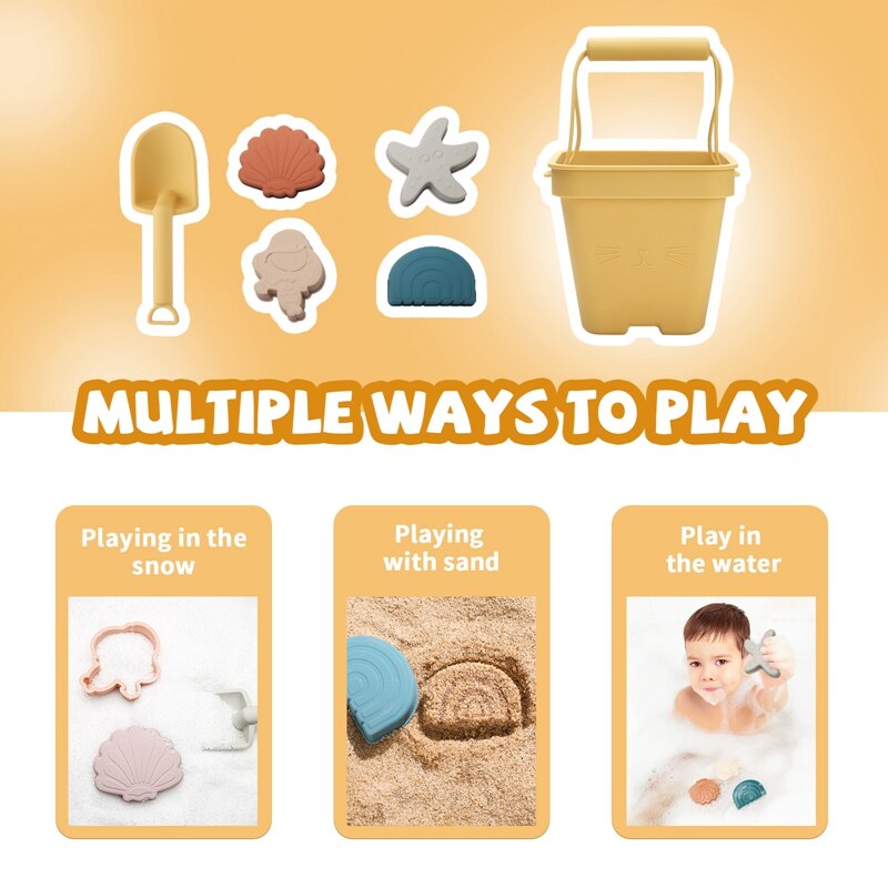 Kids Silicone Beach Toy Bucket And Sand Toys