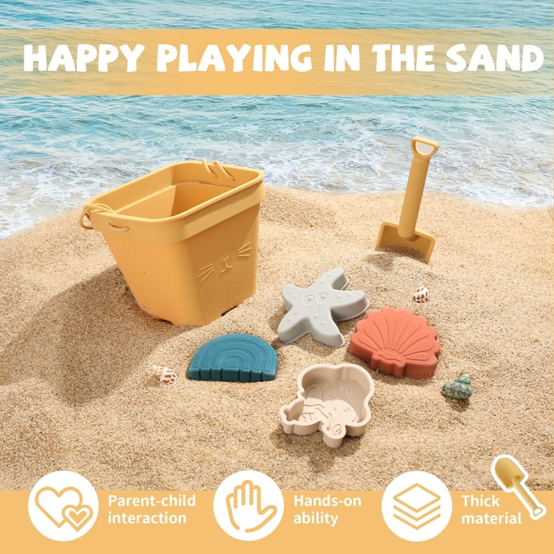 Kids Silicone Beach Toy Bucket And Sand Toys