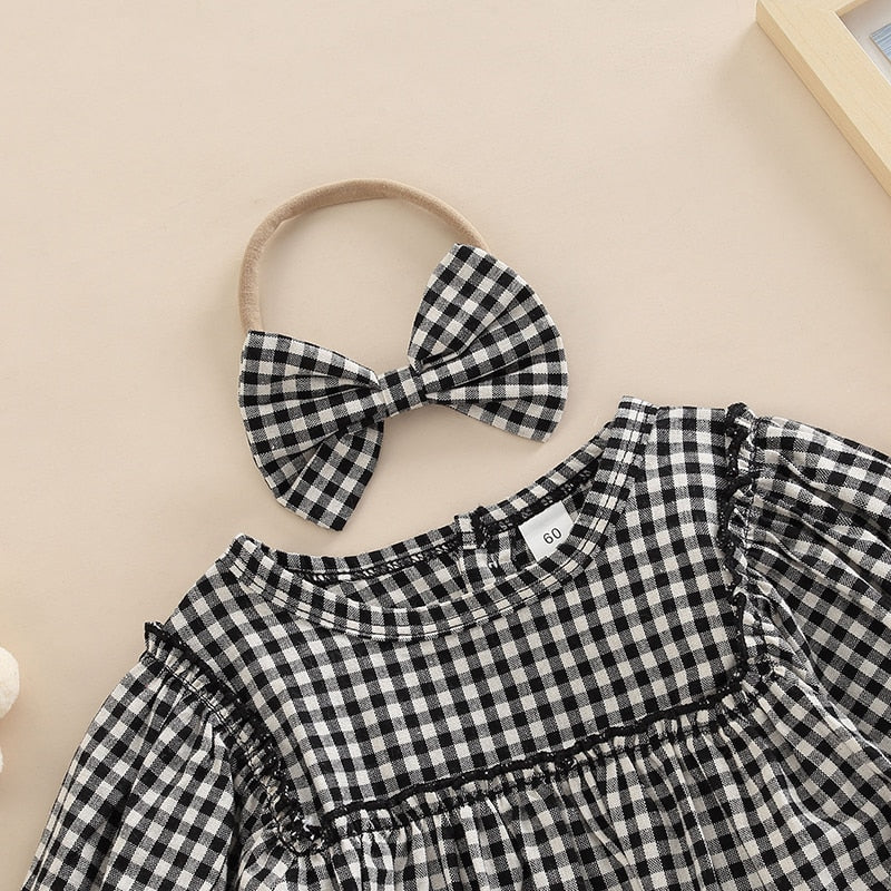 Vintage Checkered Baby Girls Romper and Headband