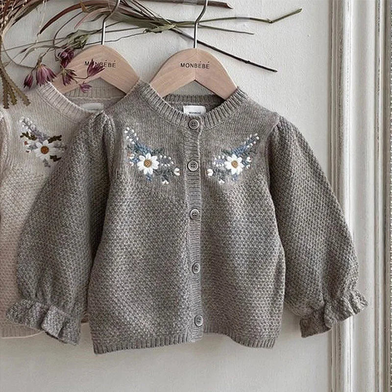 Girls Knitted Flower Cardigan