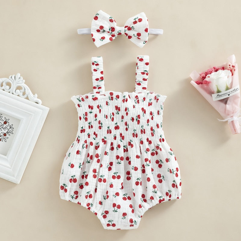 Baby Girls Rompers And Bow Set