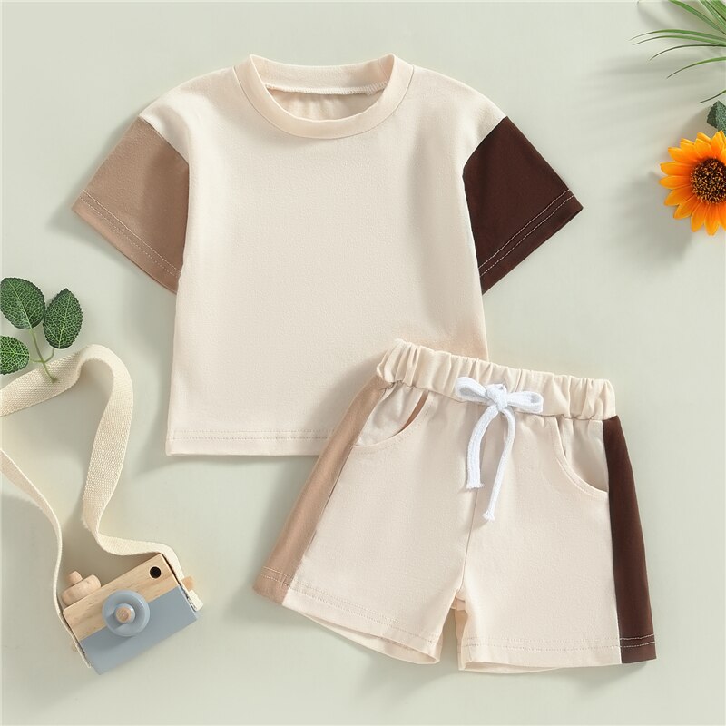 Children's Contrast Colour Short Sleeve  T-Shirts and Shorts Set