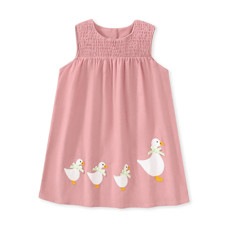 Girls Ducks Long Sleeves Casual Cotton Dress