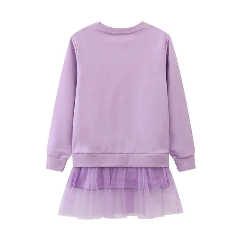 Girls Long Sleeves Purple Sequin Stars Mesh Dress