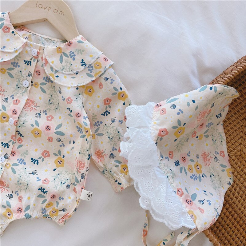 Organic Cotton Baby Girls Romper and Hat