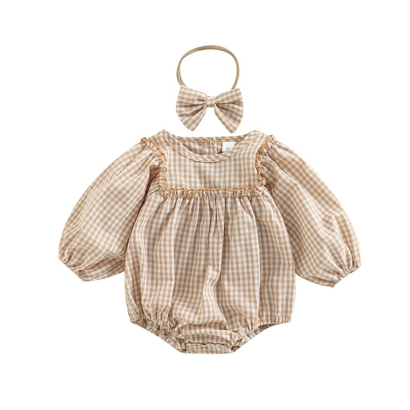 Vintage Checkered Baby Girls Romper and Headband