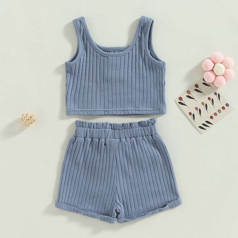 Girls Ribbed Vest and Shorts Set