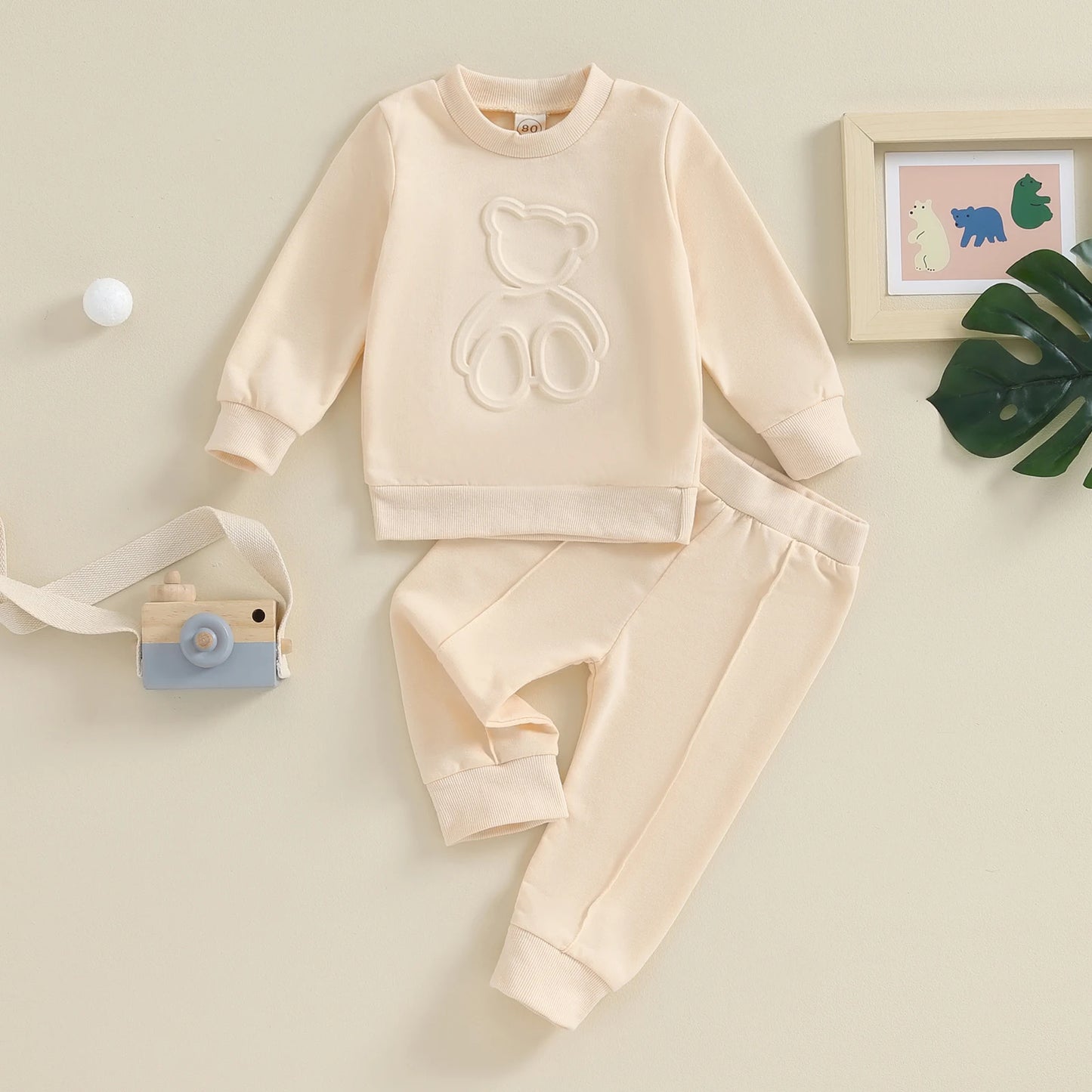 Boys Cream Bear Lounge Set