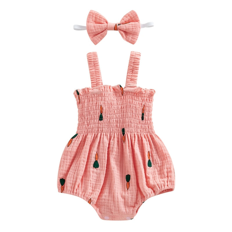 Baby Girls Rompers And Bow Set