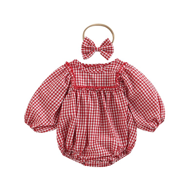 Vintage Checkered Baby Girls Romper and Headband