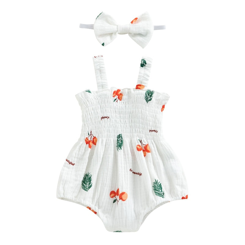 Baby Girls Rompers And Bow Set