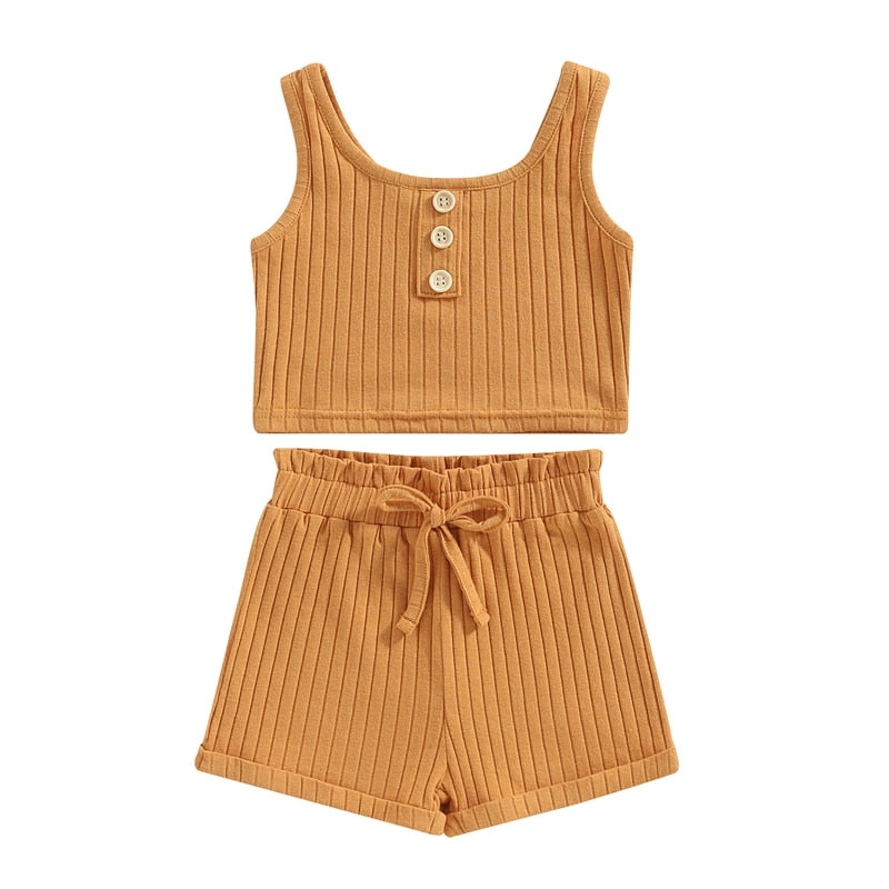 Girls Ribbed Vest and Shorts Set