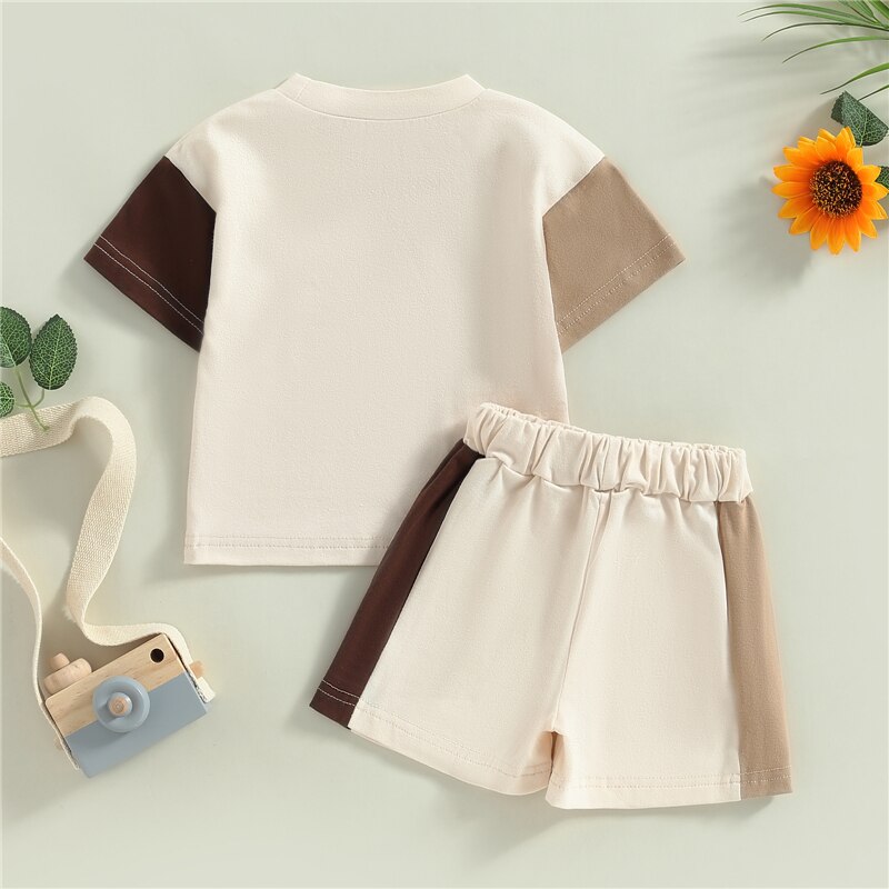 Children's Contrast Colour Short Sleeve  T-Shirts and Shorts Set