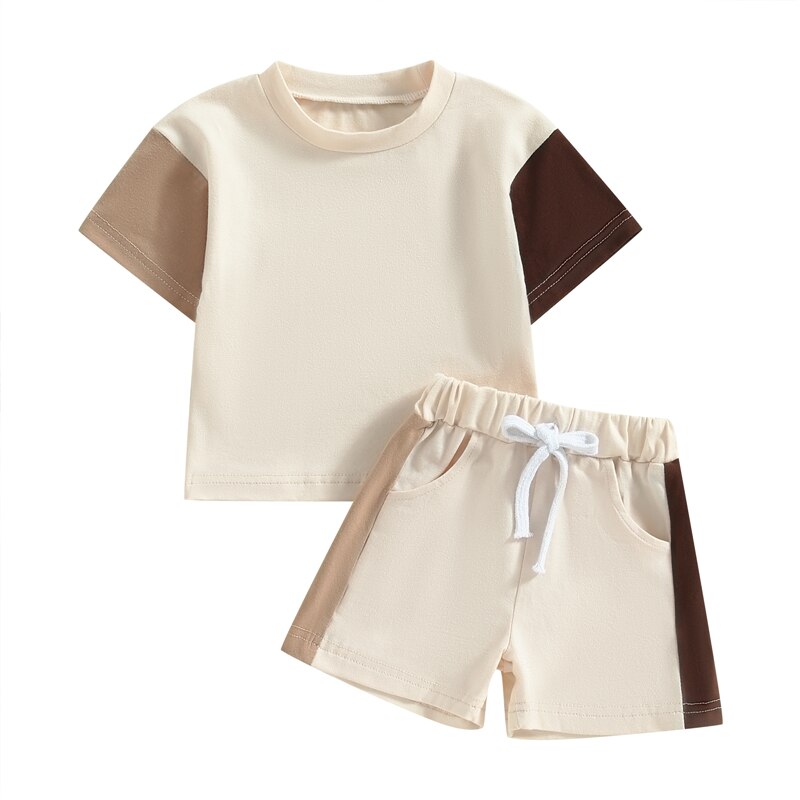 Children's Contrast Colour Short Sleeve  T-Shirts and Shorts Set