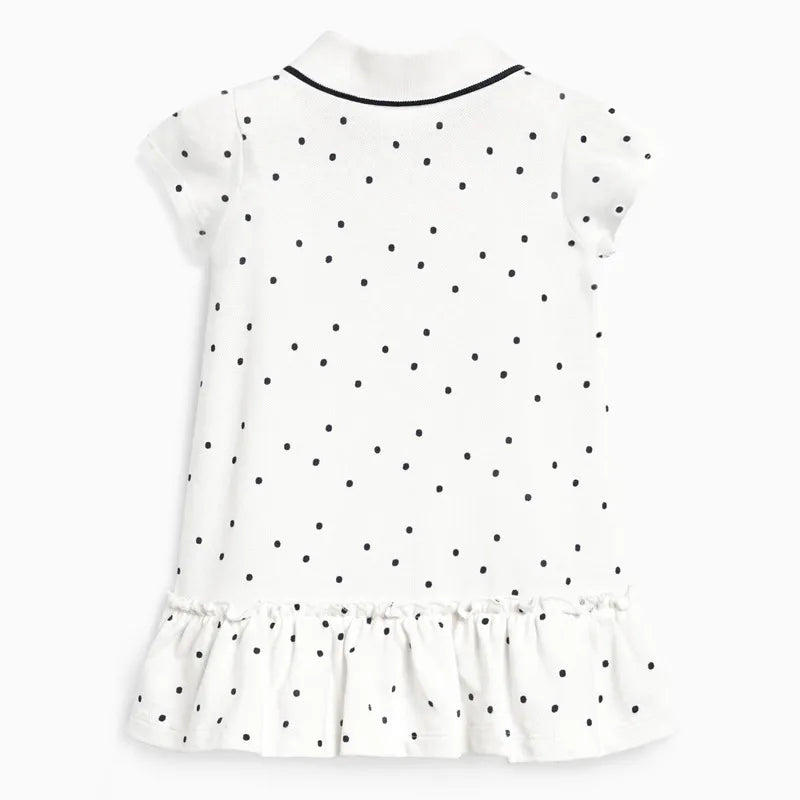 Girls White and Black Spots Polo Dress