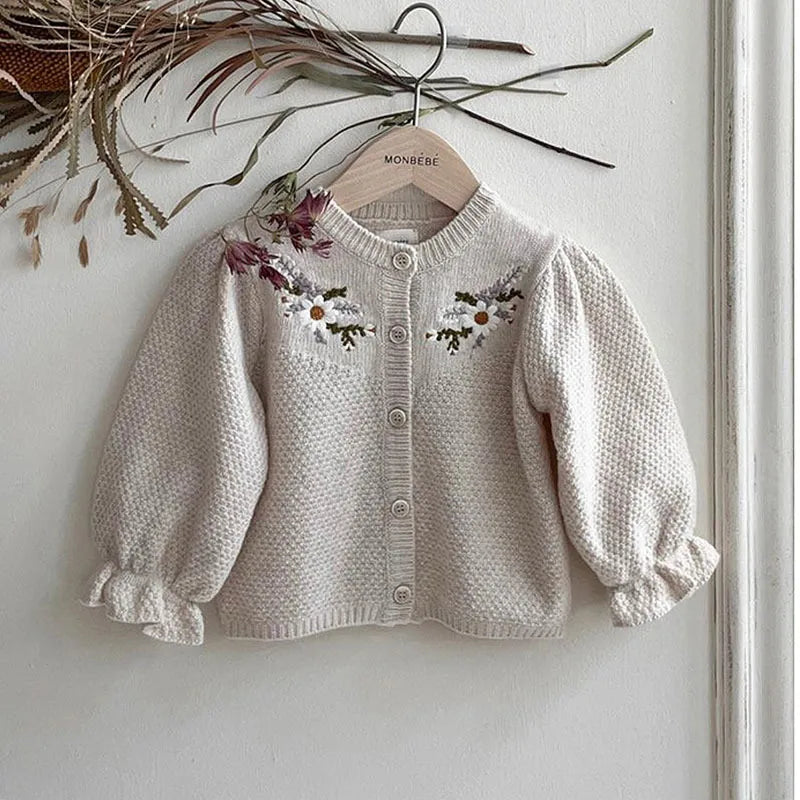 Girls Knitted Flower Cardigan