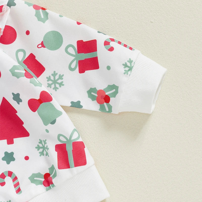 Children's Christmas Ruffles Long Sleeve Lounge Set