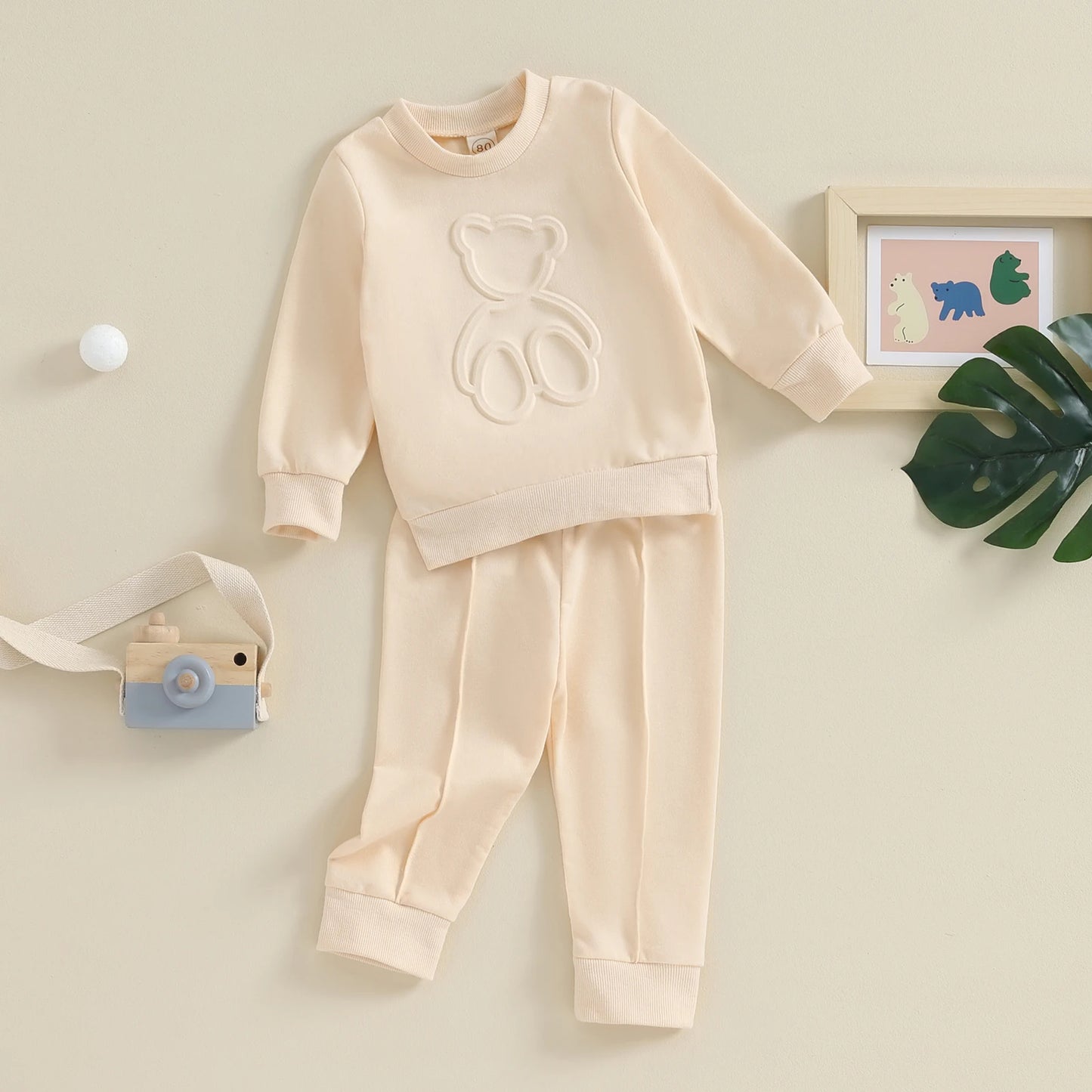 Boys Cream Bear Lounge Set