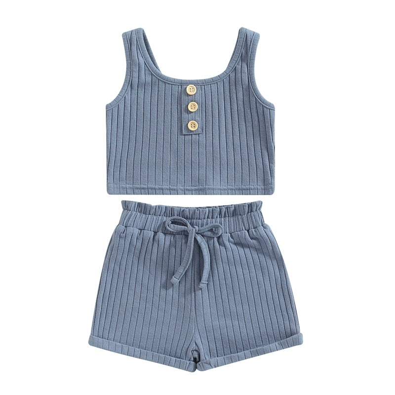 Girls Ribbed Vest and Shorts Set