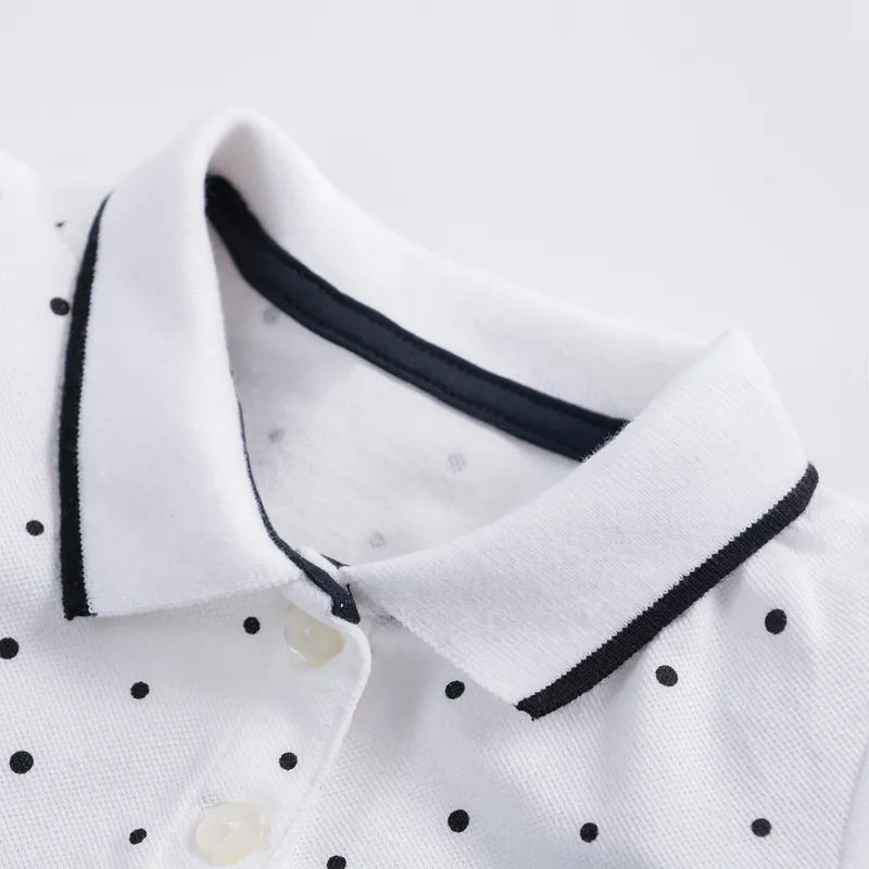 Girls White and Black Spots Polo Dress