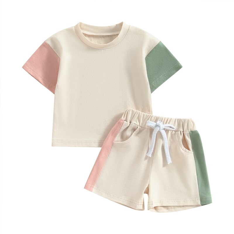 Children's Contrast Colour Short Sleeve  T-Shirts and Shorts Set