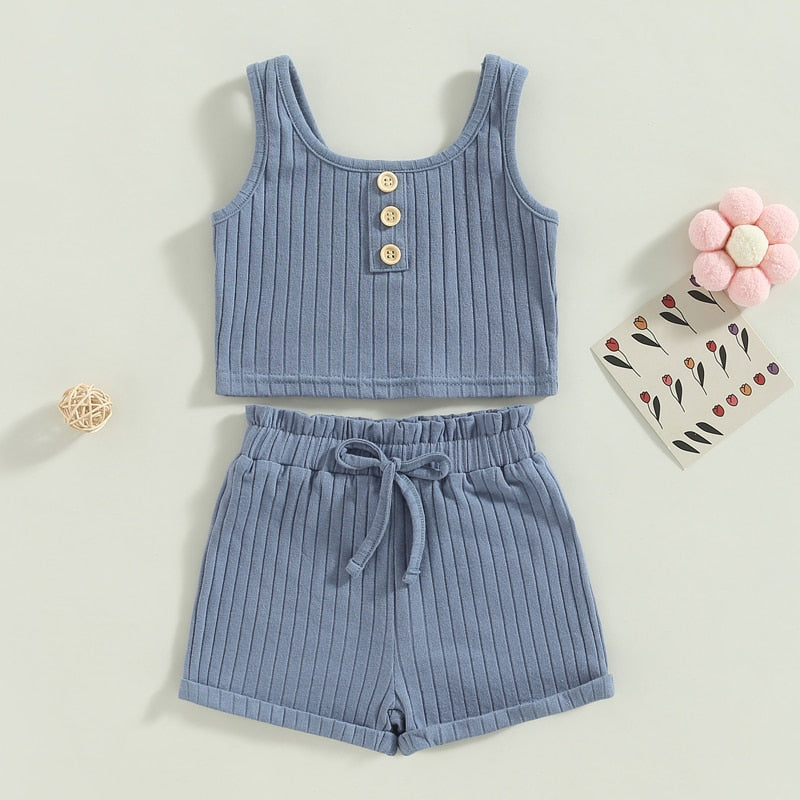 Girls Ribbed Vest and Shorts Set