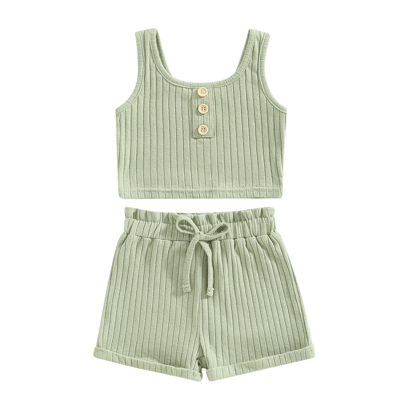 Girls Ribbed Vest and Shorts Set