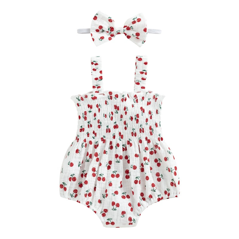 Baby Girls Rompers And Bow Set