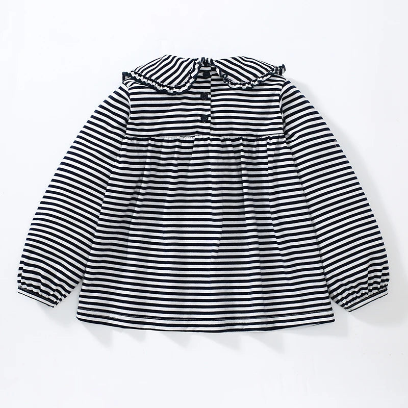 Girls Cartoon Sheep Long Sleeves Striped T-shirt