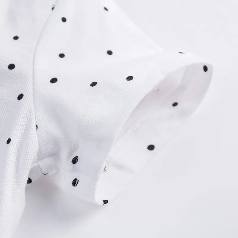 Girls White and Black Spots Polo Dress