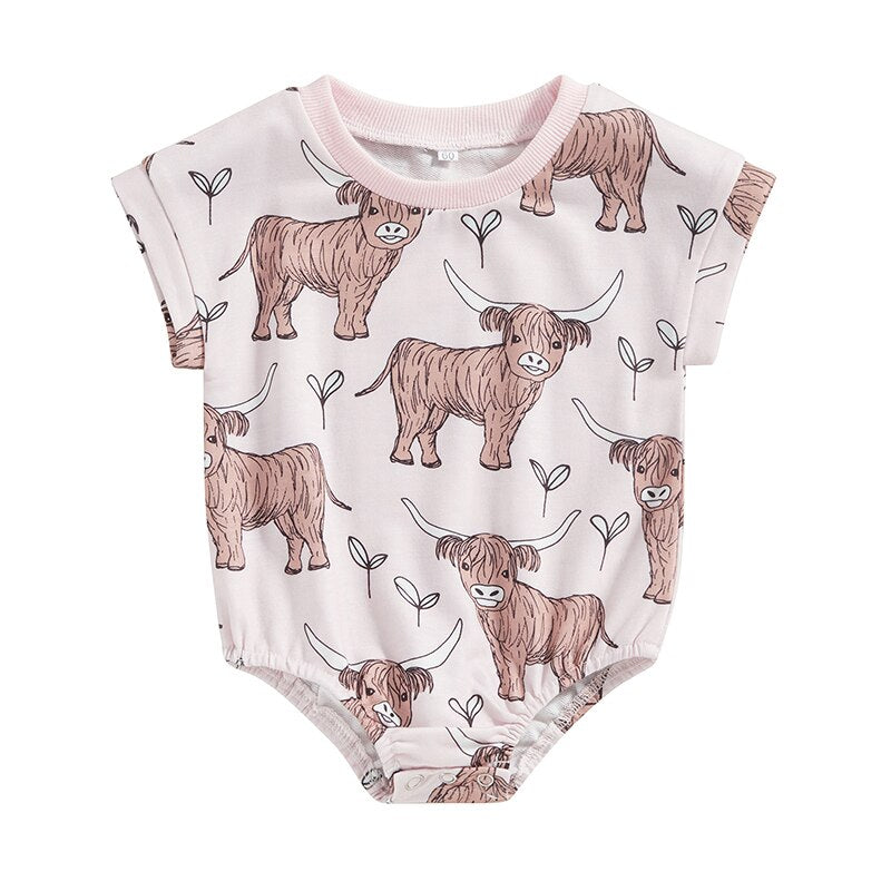 Highland cow baby romper