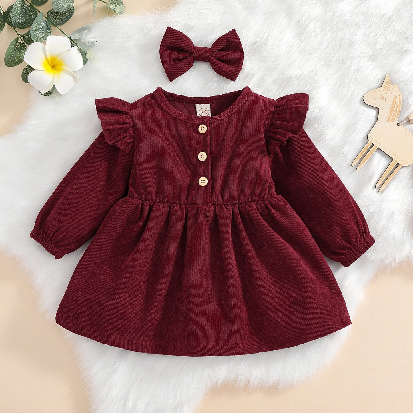 Girls Long Sleeve Ruffle Dress