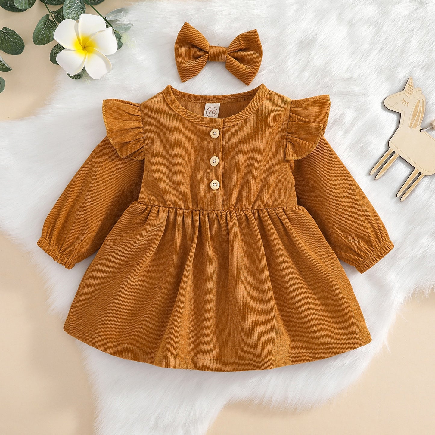 Girls Long Sleeve Ruffle Dress