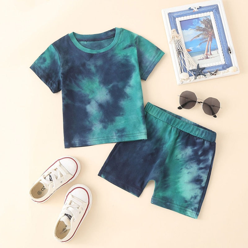 Tie-dye Short Sleeve Tops and Shorts