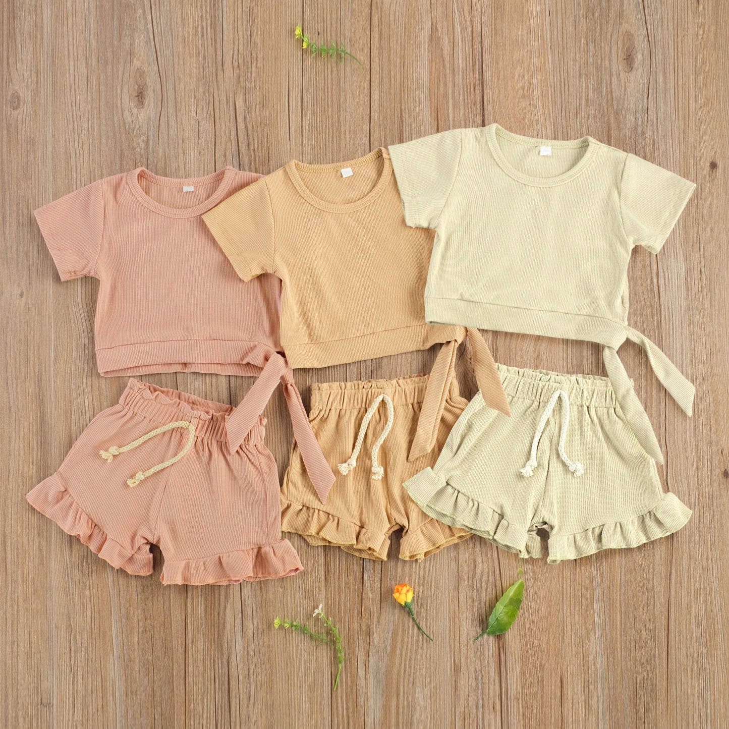 Girls 2-piece  Ribbed  Tops+Short Set