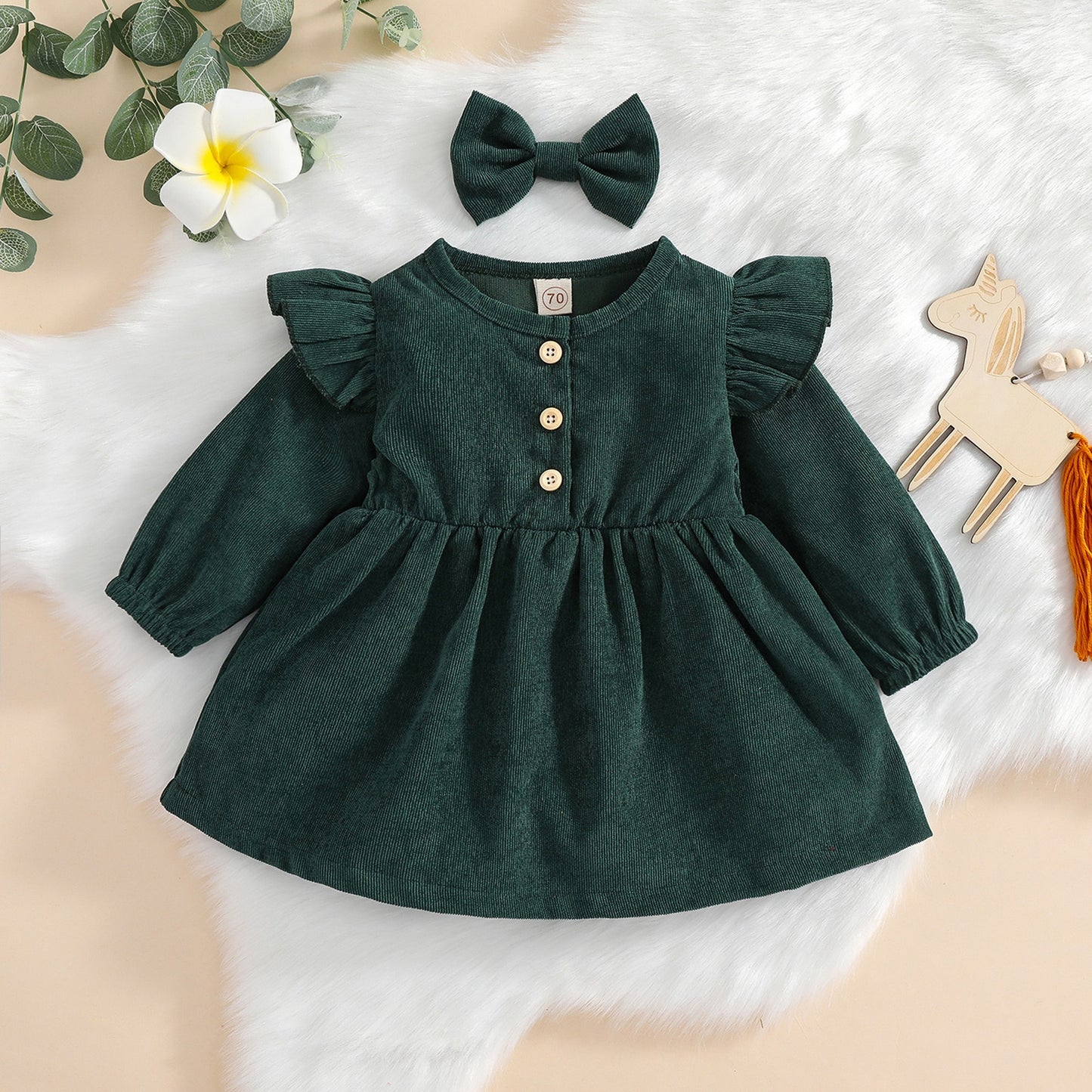 Girls Long Sleeve Ruffle Dress