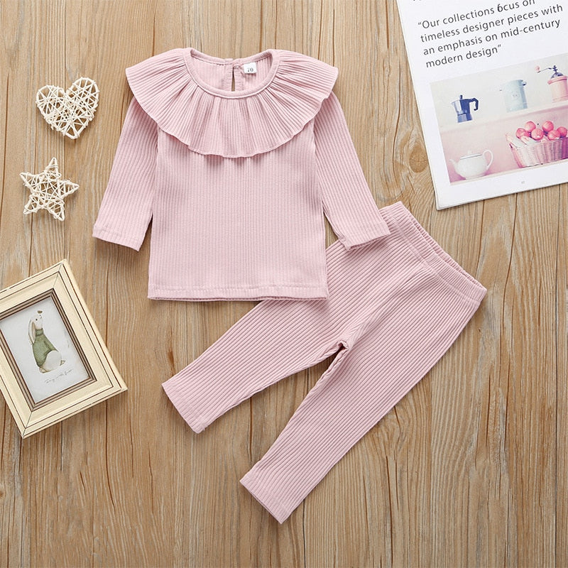 Girls Ribbed Ruffles Lounge Set