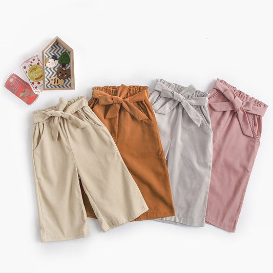 Girls Corduroy Bow Belt Trousers