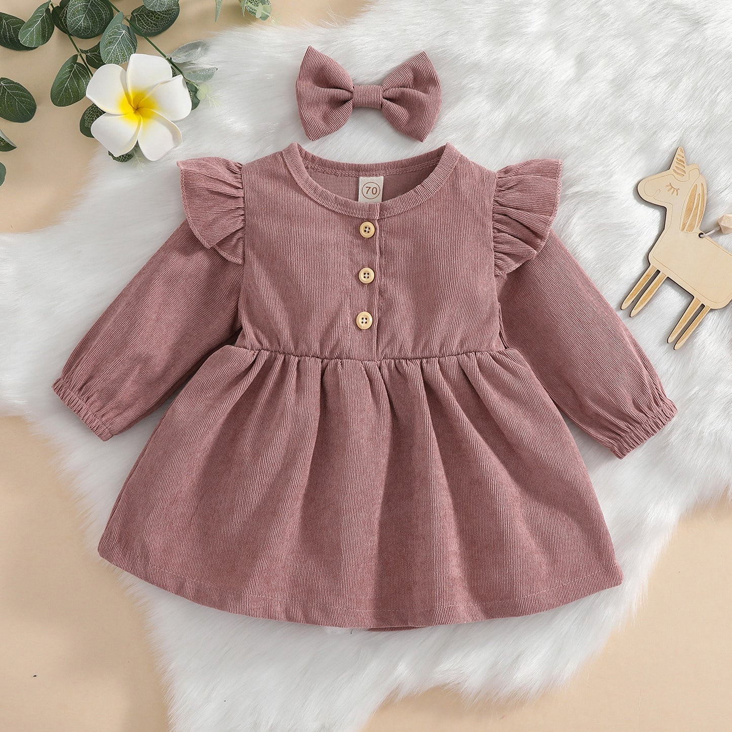 Girls Long Sleeve Ruffle Dress