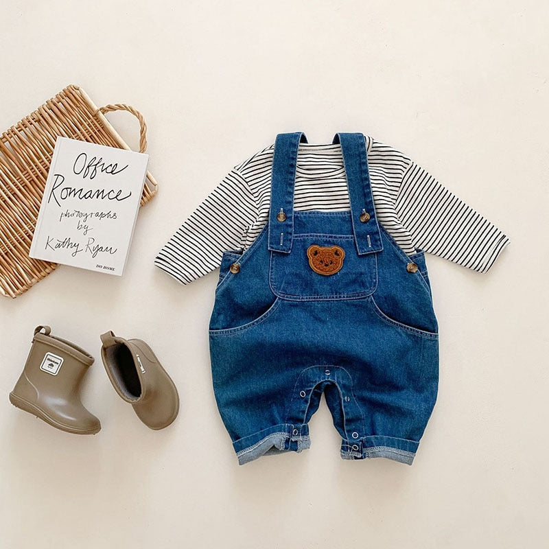 Childrens Denim Bear Dungarees