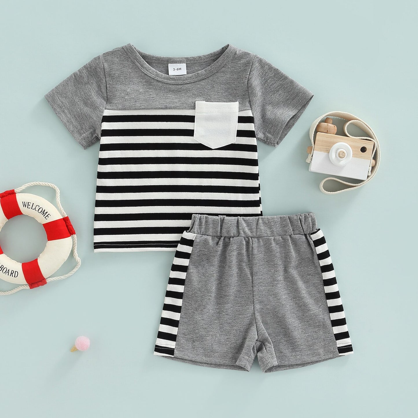 Striped T-shirt And Shorts Set