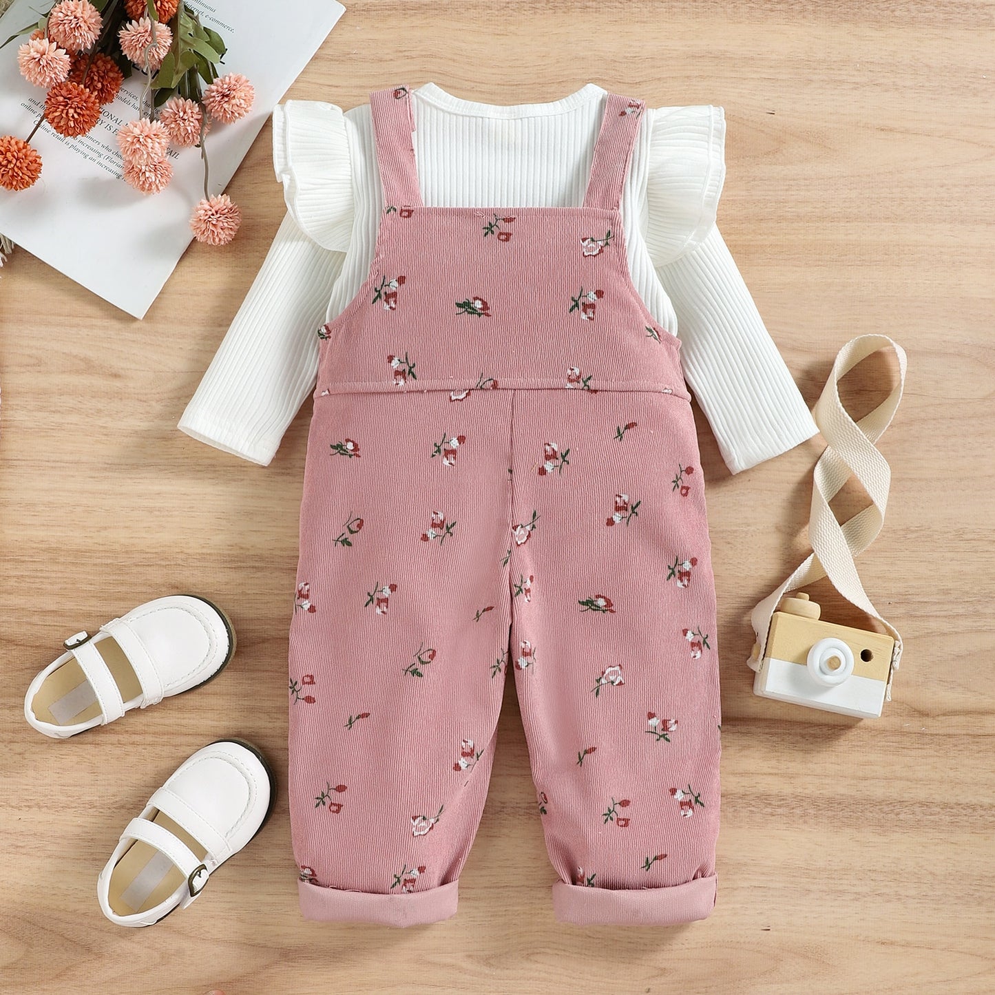 Girls Flower Dungarees